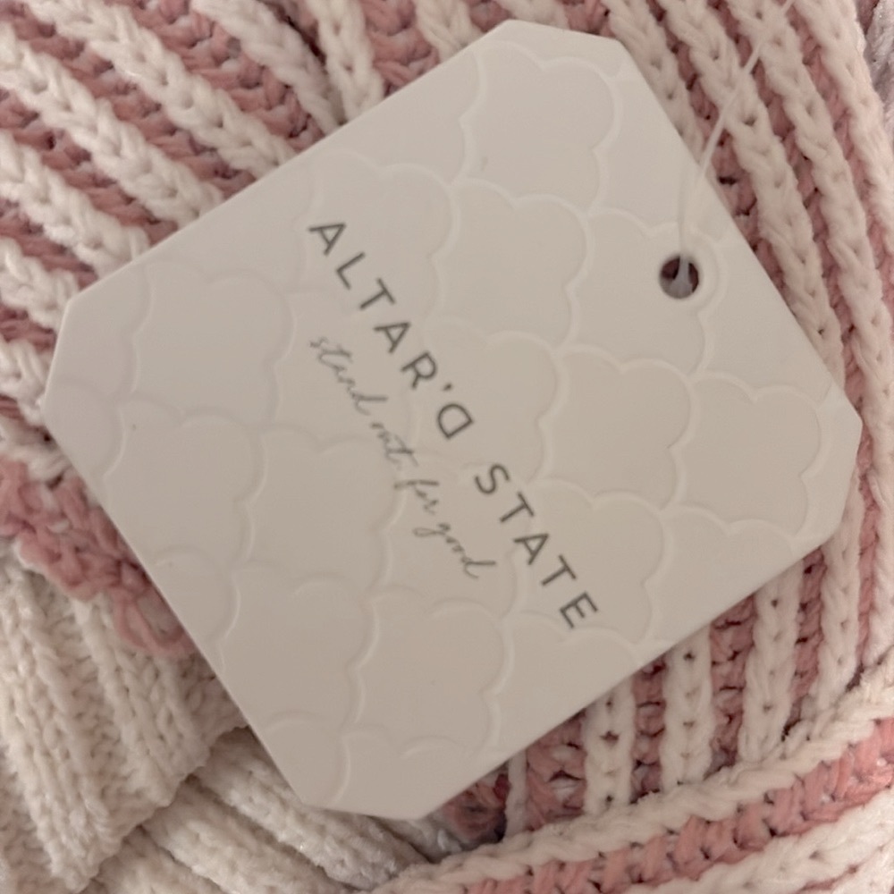 NWT [Altar'd State] Striped Oversized Ribbed Knit Pink Sweater Womens XXS XS S M - Picture 10 of 12